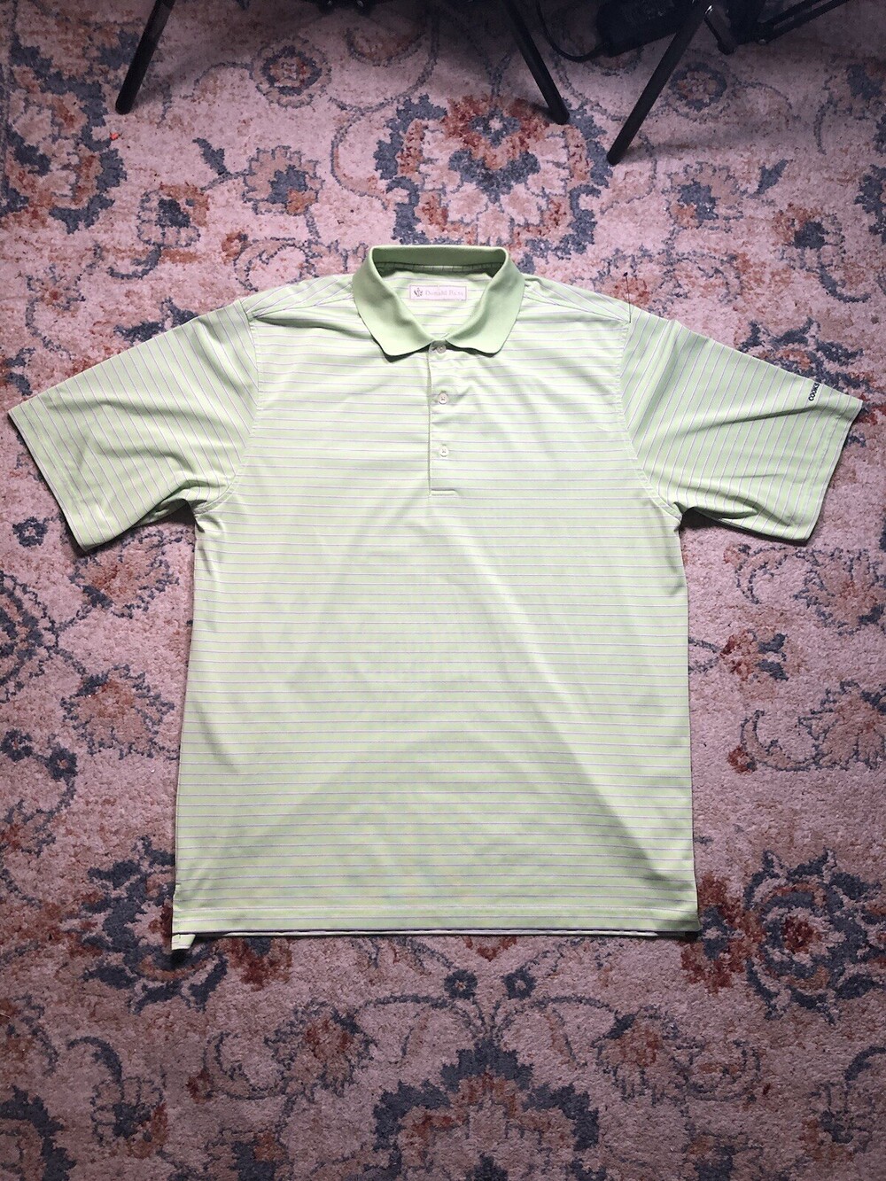 Donald Ross Green Striped Polo Shirt Large Golf Athletic Stretch